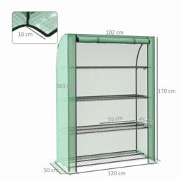 Rackhams 4 Tier Mini Greenhouse with Reinforced PE Cover, Portable Indoor Outdoor Green House with Roll-up Door and Wire Shelves, 170H x 120W x 50Dcm, Green - thumbnail 2