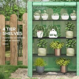 Rackhams 4 Tier Mini Greenhouse with Reinforced PE Cover, Portable Indoor Outdoor Green House with Roll-up Door and Wire Shelves, 170H x 120W x 50Dcm, Green - thumbnail 3