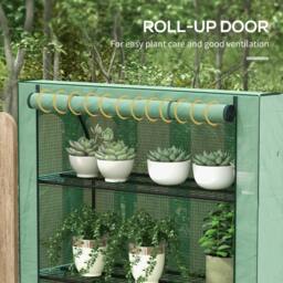 Rackhams 4 Tier Mini Greenhouse with Reinforced PE Cover, Portable Indoor Outdoor Green House with Roll-up Door and Wire Shelves, 170H x 120W x 50Dcm, Green - thumbnail 5
