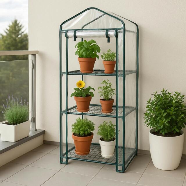 Rackhams Mini Greenhouse 4 Tier with Plastic Cover - image 1