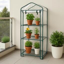 Rackhams Mini Greenhouse 4 Tier with Plastic Cover