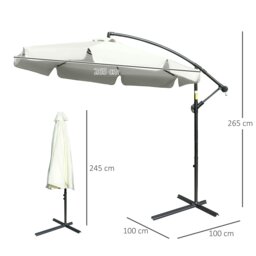 Rackhams 2.7m Garden Banana Parasol Cantilever Umbrella with Crank Handle and Cross Base for Outdoor, Hanging Sun Shade, Cream White - Dark Grey - 2.65m x3.15m x 2.65m - thumbnail 6