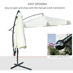Rackhams 2.7m Garden Banana Parasol Cantilever Umbrella with Crank Handle and Cross Base for Outdoor, Hanging Sun Shade, Cream White - Dark Grey - 2.65m x3.15m x 2.65m - thumbnail 4