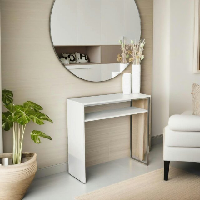 Rackhams 2 Tier Hallway Console Table With Steel Frame White - image 1