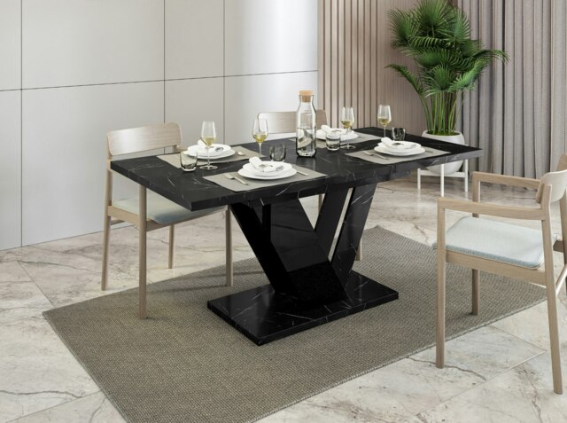 Rackhams Extendable Dining Table for 6 People DUBAI Black Royal Marble - image 1