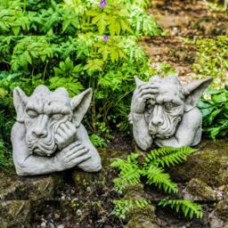 Rackhams Pair of Large Hand on Head Sleepy Gargoyle Garden Statues - thumbnail 1