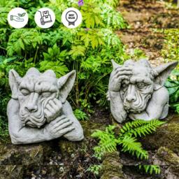 Rackhams Pair of Large Hand on Head Sleepy Gargoyle Garden Statues - thumbnail 2