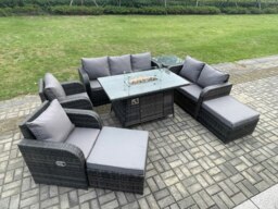 Rackhams Rattan Outdoor Garden Furniture Set with Gas Fire Pit Table, 2 Sofas, 2 Chairs, 1 Side Table,  2 Footstools - 9 Seater - Dark Grey - thumbnail 2