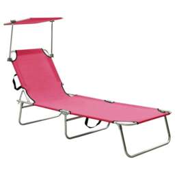Rackhams Folding Sun Lounger with Canopy Steel Magento Pink - thumbnail 1
