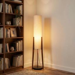 Rackhams Designer Floor Lamp with Natural Linen Shade and Wooden Tripod Legs - thumbnail 6