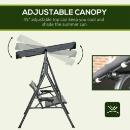 Rackhams 3 Seater Garden Swing Seat Bench w/ Adjustable Canopy, Dark Grey - Dark Grey, Brown - Steel, Polyester, PE Rattan - 204W x 112D x 150H cm - thumbnail 5