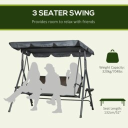 Rackhams 3 Seater Garden Swing Seat Bench w/ Adjustable Canopy, Dark Grey - Dark Grey, Brown - Steel, Polyester, PE Rattan - 204W x 112D x 150H cm - thumbnail 4
