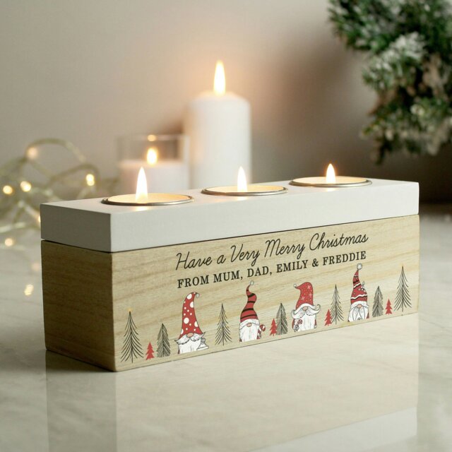 Rackhams Personalised Gonk Christmas Triple Tea Light Box - image 1