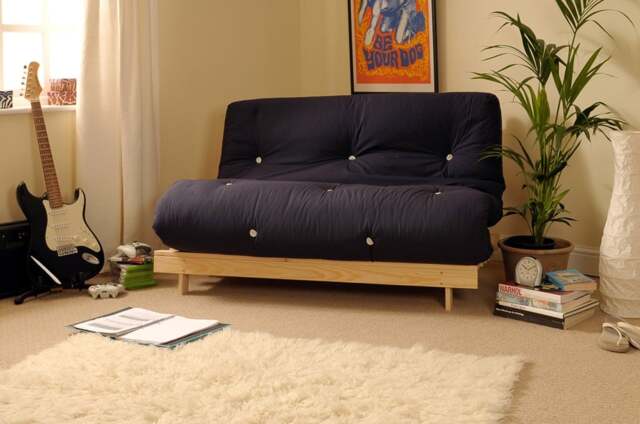 Rackhams Wooden Futon sofa bed frame with a Luxury Mattress - Navy - 4ft