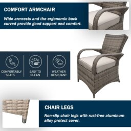 Rackhams 5 PCS Rattan Garden Furniture Dining Set - 4 Seater Patio Round Tempered Glass Dining Table Set- NO ASSEMBLY & ALUMINIUM FRAME - Nautral - thumbnail 4