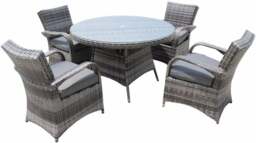 Rackhams 5 PCS Rattan Garden Furniture Dining Set - 4 Seater Patio Round Tempered Glass Dining Table Set- NO ASSEMBLY & ALUMINIUM FRAME - Nautral