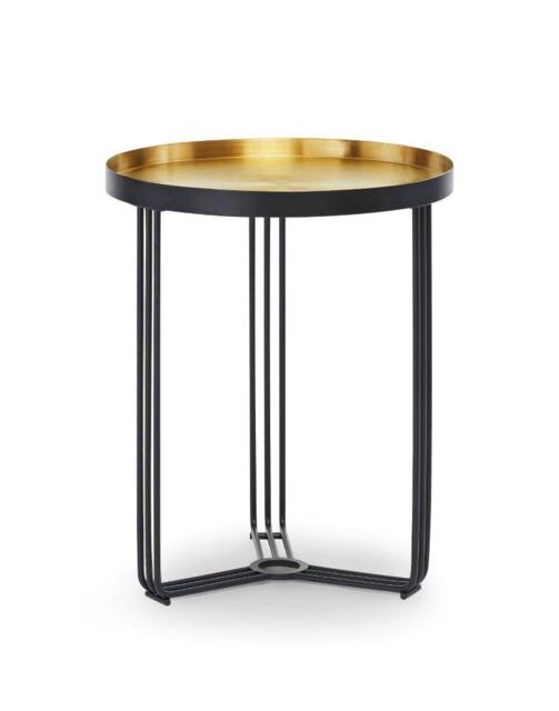 Rackhams Finn Side Tables - Matt Black - Brushed Brass Tray - image 1