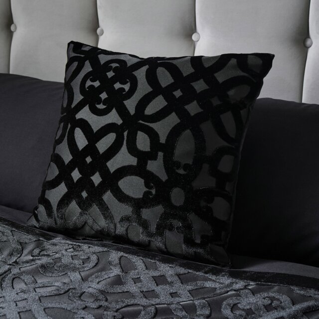 Rackhams Lattice Cut Velvet Cushion - Black - image 1
