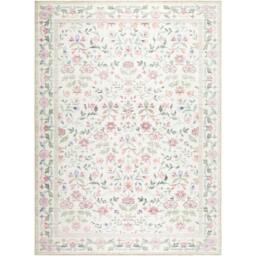 Rackhams Thistle-Washable White Pink Green Blue Modern Floral Rug - 200 x 275 cm - thumbnail 2
