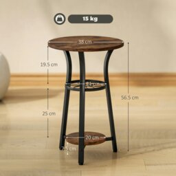 Rackhams 3-Tier Small End Table Industrial 38 cm Round Side Table Rustic Brown - 38 x 1.5 cm - Particleboard, Metal - Side Table - thumbnail 5