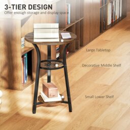 Rackhams 3-Tier Small End Table Industrial 38 cm Round Side Table Rustic Brown - 38 x 1.5 cm - Particleboard, Metal - Side Table - thumbnail 3