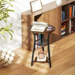 Rackhams 3-Tier Small End Table Industrial 38 cm Round Side Table Rustic Brown - 38 x 1.5 cm - Particleboard, Metal - Side Table