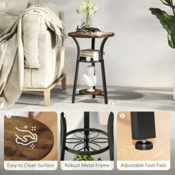 Rackhams 3-Tier Small End Table Industrial 38 cm Round Side Table Rustic Brown - 38 x 1.5 cm - Particleboard, Metal - Side Table - thumbnail 4