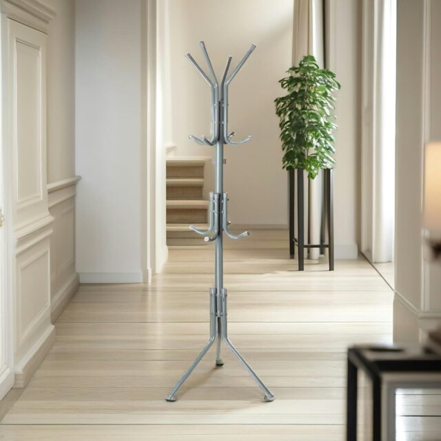 Rackhams Metal Coat Stand With 12 Hooks Grey - image 1