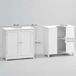 Rackhams Under Sink Bathroom Cabinet, Freestanding Under Sink Cabinet with 2 Doors and Adjustable Shelf for Basin without or with Pedestal, White - thumbnail 3