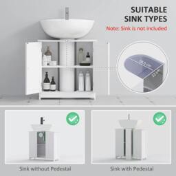 Rackhams Under Sink Bathroom Cabinet, Freestanding Under Sink Cabinet with 2 Doors and Adjustable Shelf for Basin without or with Pedestal, White - thumbnail 4