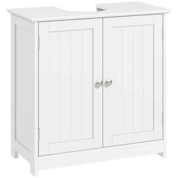 Rackhams Under Sink Bathroom Cabinet, Freestanding Under Sink Cabinet with 2 Doors and Adjustable Shelf for Basin without or with Pedestal, White - thumbnail 1