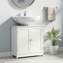 Rackhams Under Sink Bathroom Cabinet, Freestanding Under Sink Cabinet with 2 Doors and Adjustable Shelf for Basin without or with Pedestal, White - thumbnail 2