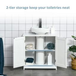 Rackhams Under Sink Bathroom Cabinet, Freestanding Under Sink Cabinet with 2 Doors and Adjustable Shelf for Basin without or with Pedestal, White - thumbnail 5