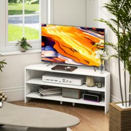 Rackhams Corner TV Stand, TV Unit with Open Shelves for 47 Inch TV, Black - White - Smooth - 1
