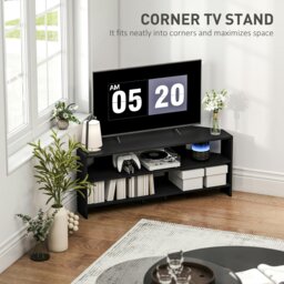 Rackhams Corner TV Stand, TV Unit with Open Shelves for 47 Inch TV, Black - White - Smooth - 1 - thumbnail 4