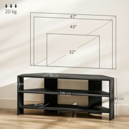 Rackhams Corner TV Stand, TV Unit with Open Shelves for 47 Inch TV, Black - White - Smooth - 1 - thumbnail 6