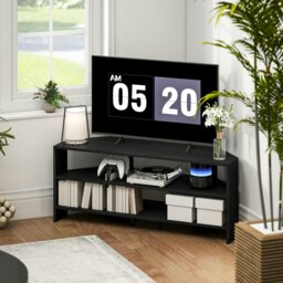Rackhams Corner TV Stand, TV Unit with Open Shelves for 47 Inch TV, Black - White - Smooth - 1 - thumbnail 3