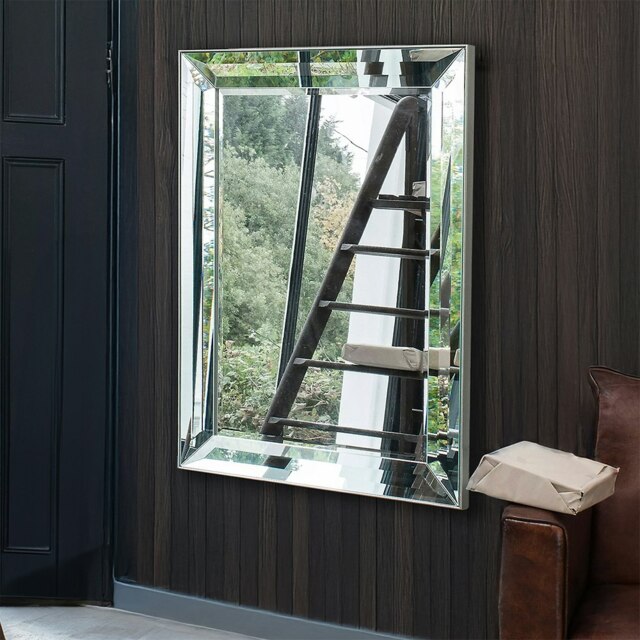Rackhams Modena Bevelled Glass Frame Art Deco Wall Mirror 109cm x 79cm - Silver - image 1