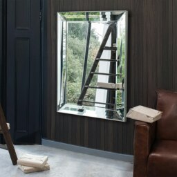 Rackhams Modena Bevelled Glass Frame Art Deco Wall Mirror 109cm x 79cm - Silver - thumbnail 6