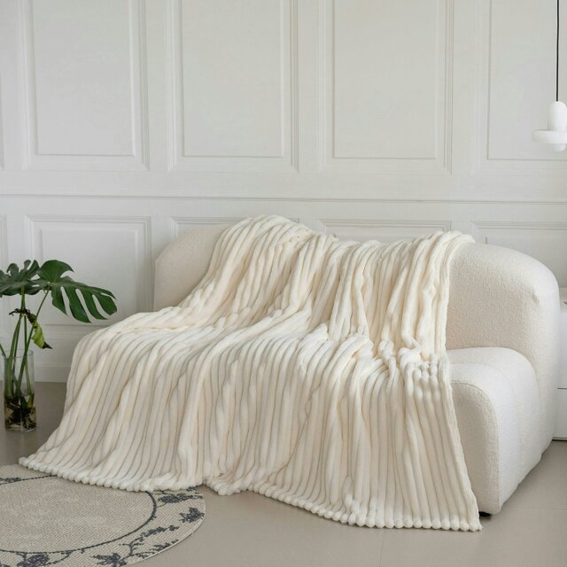 Rackhams Chunky Cord Super Soft Plush Heavy Blanket - 200cm x 240cm - Ivory - image 1