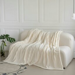 Rackhams Chunky Cord Super Soft Plush Heavy Blanket - 200cm x 240cm - Ivory - thumbnail 1