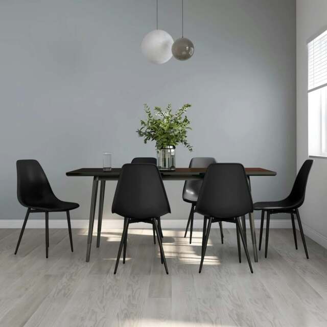 Rackhams Dining Chairs 6 pcs Black PP - Black - PP (polypropylene), powder-coated metal