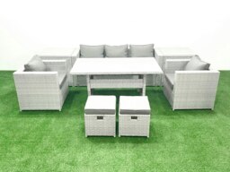 Rackhams Garden Dining Set Outdoor Rattan Furniture Set with Sofa Dining Table 2 Chairs 2 Small Footstools 2 Side Tables Light Grey Mixed - thumbnail 2