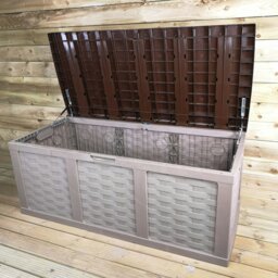 Rackhams Huge XXL 634 Litre Rattan Sit On Cushion Garden Storage Seat Decking Box - Brown - thumbnail 1