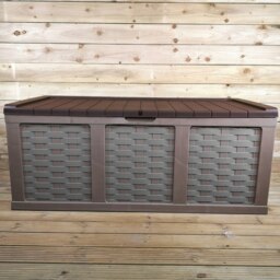 Rackhams Huge XXL 634 Litre Rattan Sit On Cushion Garden Storage Seat Decking Box - Brown - thumbnail 2