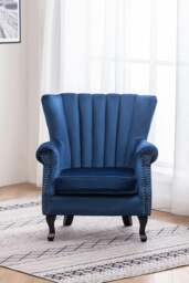 Rackhams Vintage Velvet Wing Back Armchair with Studs - Blue - thumbnail 2
