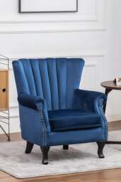 Rackhams Vintage Velvet Wing Back Armchair with Studs - Blue - thumbnail 1