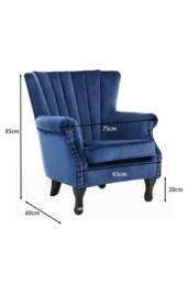 Rackhams Vintage Velvet Wing Back Armchair with Studs - Blue - thumbnail 6