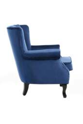 Rackhams Vintage Velvet Wing Back Armchair with Studs - Blue - thumbnail 3