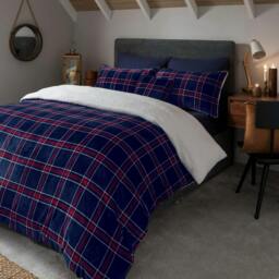 Rackhams Check Printed Flannel Fleece Duvet Set - Navy - Single (135cm x 200cm) - thumbnail 2